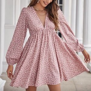 SHEIN Pink Floral Long Sleeve Dress